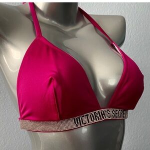 Victorias Secret Nwt Wicked Rose Shine Strap Logo Triangle Swim Bikini Top Large
